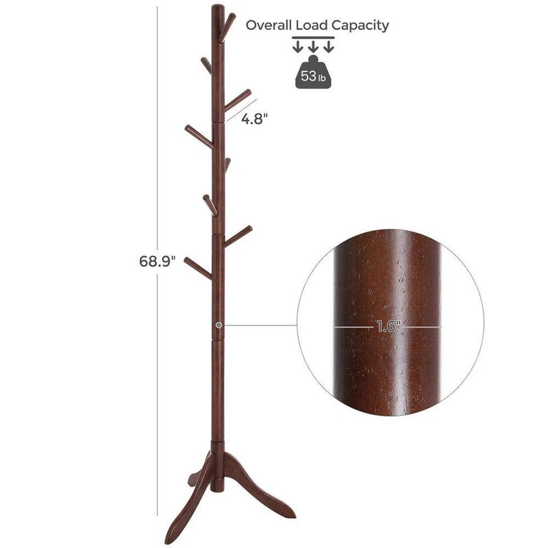 Heavy Duty Solid Wood Coat Rack with Multiple Hooks for Entryway or Office