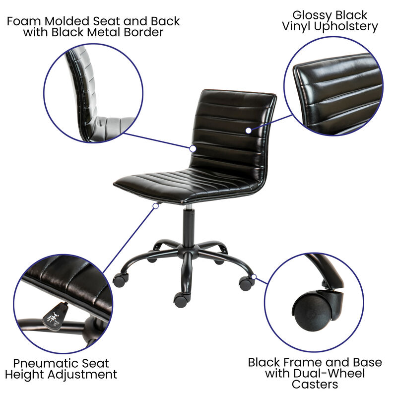 Alan Low Back Designer Armless Ribbed Swivel Task Office Chair image number 3