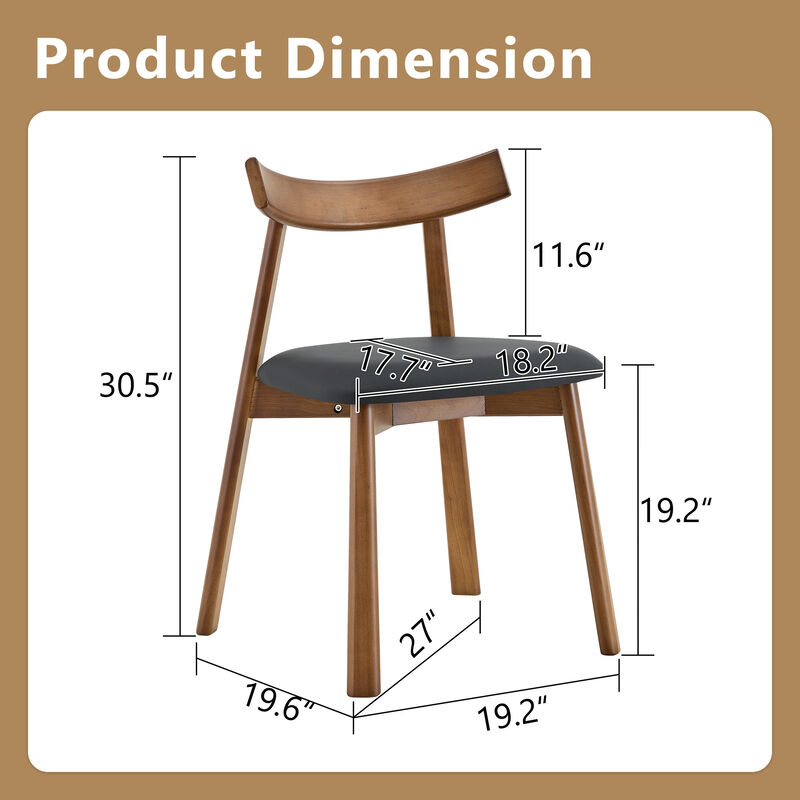 Whisen 2-Pack Solid Wood Dining Chairs with Curved Backrest, PU Leather Upholstered Chairs for Dining Room, Kitchen, Living Room image number 9