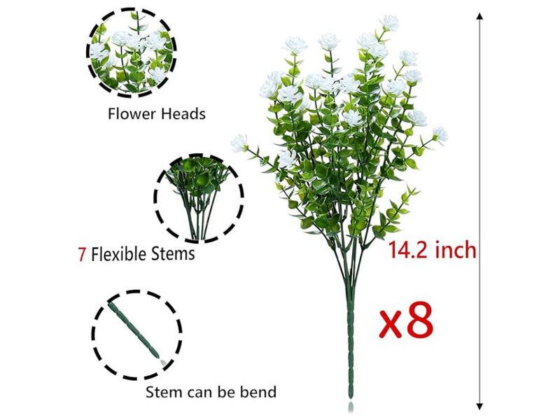 8 Bundle White Artificial Hanging Flowers UV Resistant Outdoor Window Box Decor image number 2