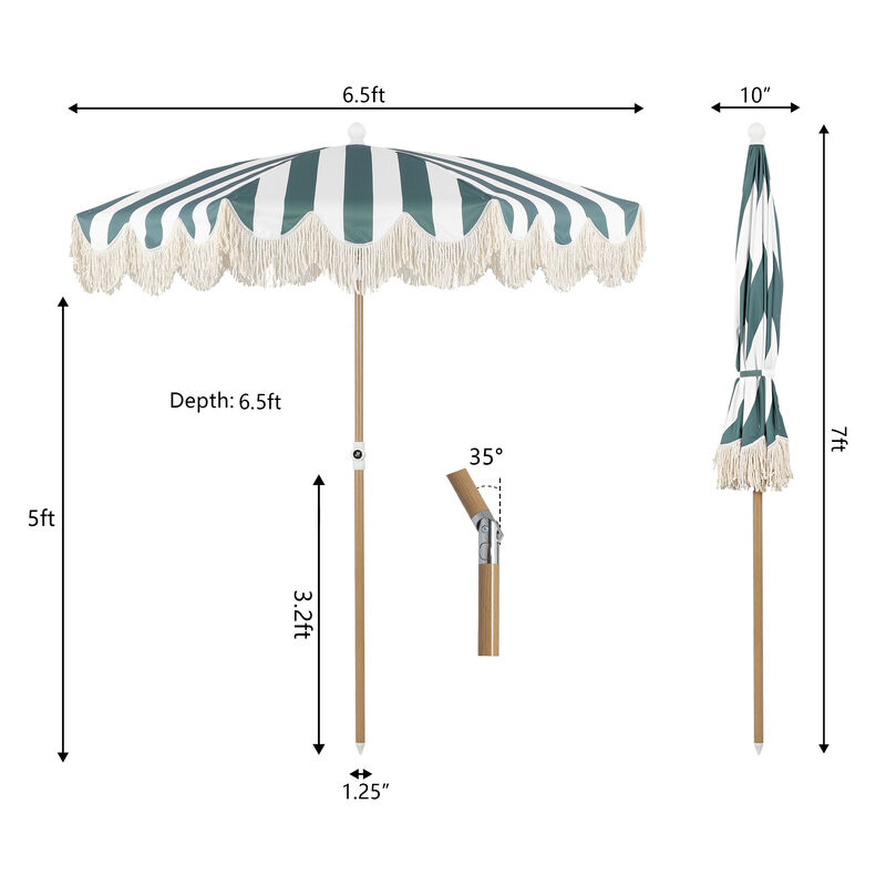 Mariner 6.5 ft. Classic Cottage Fringe Tassel Market Beach Umbrella with Push Button Tilt, Wind Vent and UV Protection, and Carry Bag image number 3