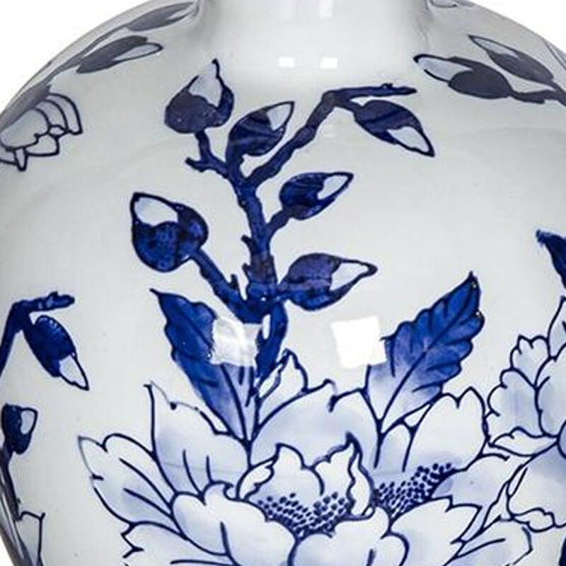 HomeRoots 10" Blue And White Floral Round Porcelain Table Vase image number 5