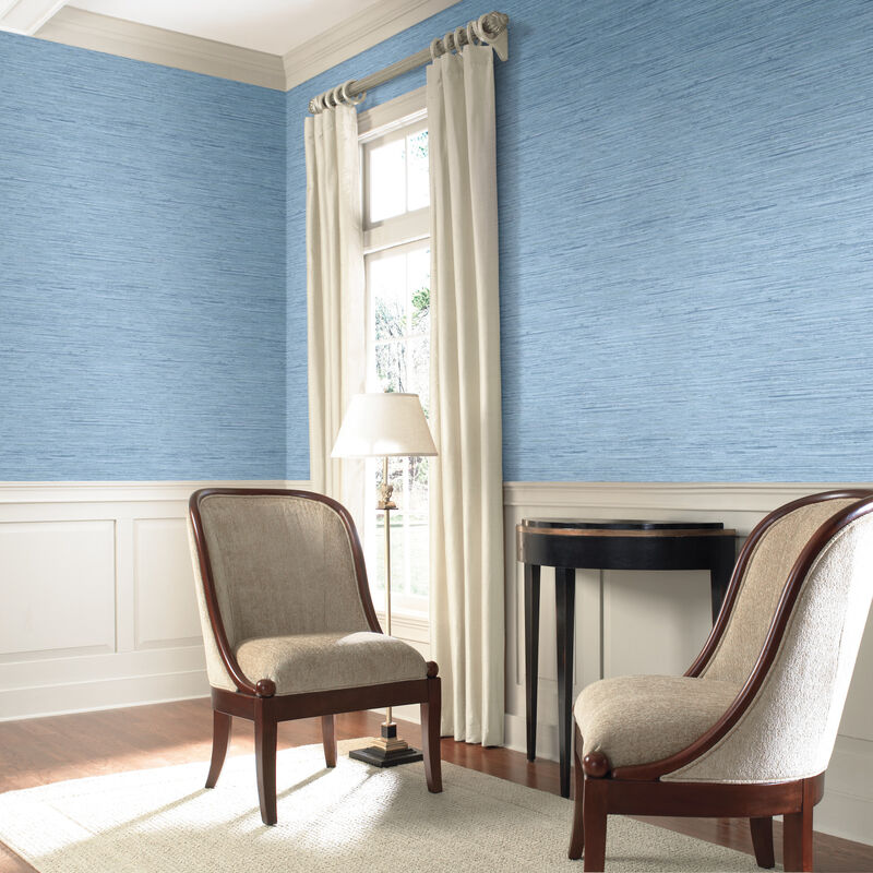 Horizontal Grasscloth Light Blue Wallpaper image number 3