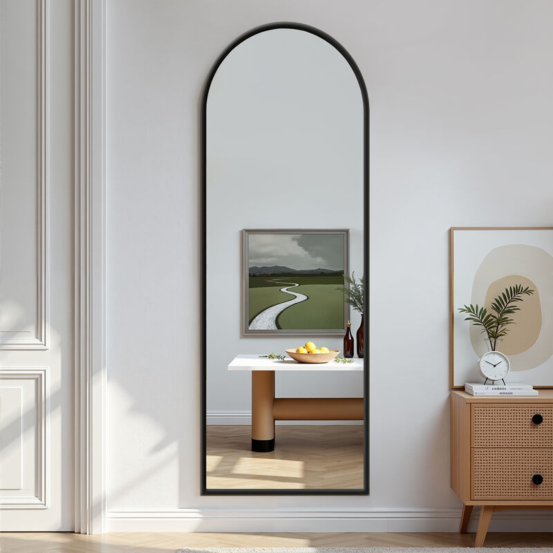 Arched Aluminum Full Length Mirror, Wall Floor Mirror for Bedroom Living Room Entryway