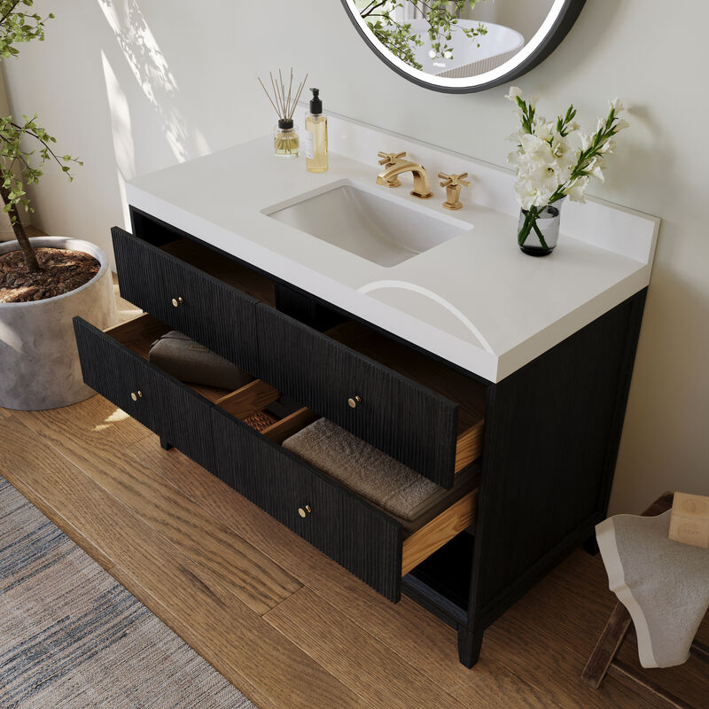 Momo 48 in. Dark Oak Bath Vanity Set with White Quartz Vanity Top and White Undermount Basin