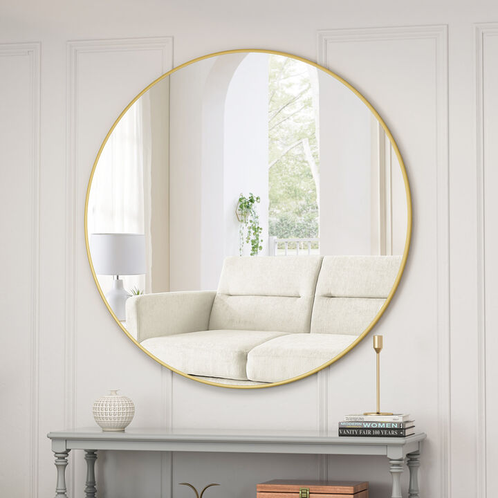 ELEMENT ACE 39 Inch Gold Circular Metal Framed Wall Mirror For Modern Home Decor