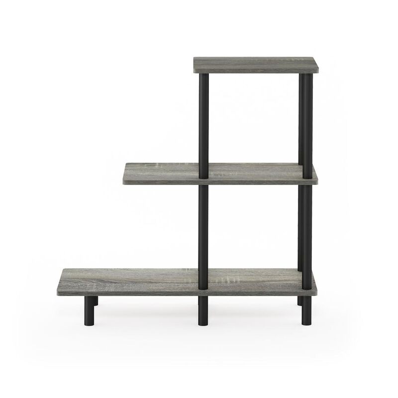 Furinno Turn-N-Tube 3-Tier Sofa Side Table Tall, French Oak Grey/Black