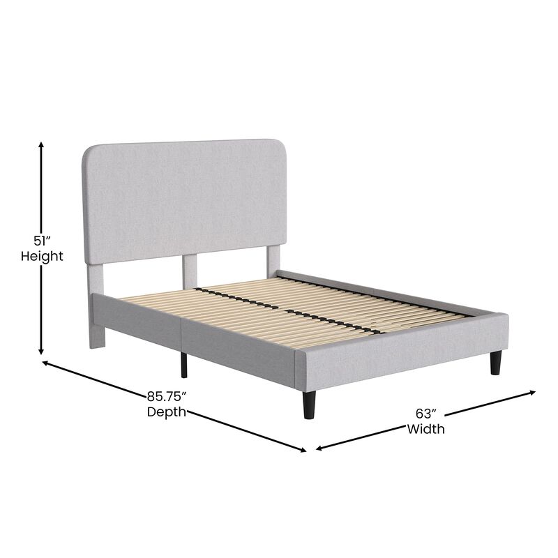 Flash Furniture Addison Platform Bed - Light Grey Fabric Upholstery - Queen - Headboard with Rounded Edges - Wood Slat Support - No Box Spring or Foundation Needed