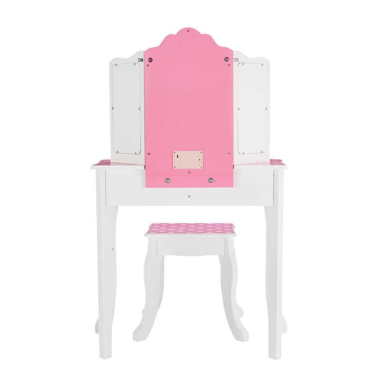 Fantasy Fields Gisele Polka Dot Kids Play Vanity Table & Stool with LED, White & Pink image number 6