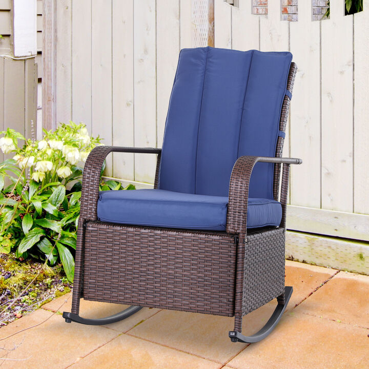 Hivvago Patio Wicker Rocking Chair with 135&deg; Reclining Backrest