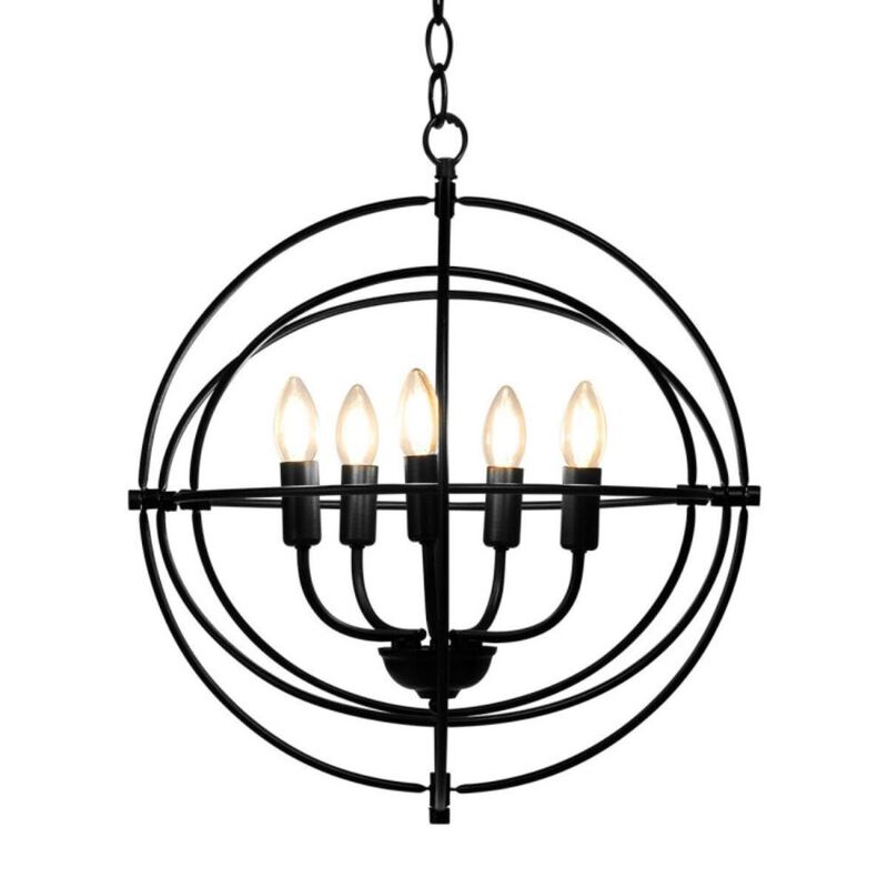 Hivvago 20 Inch 5 Lights Metal Chandelier with Pivoting Interlocking Rings