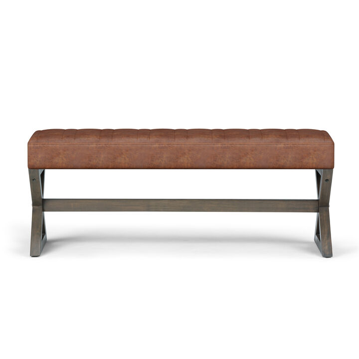 Salinger Large Ottoman Bench in Distressed Saddle Brown Faux Leather