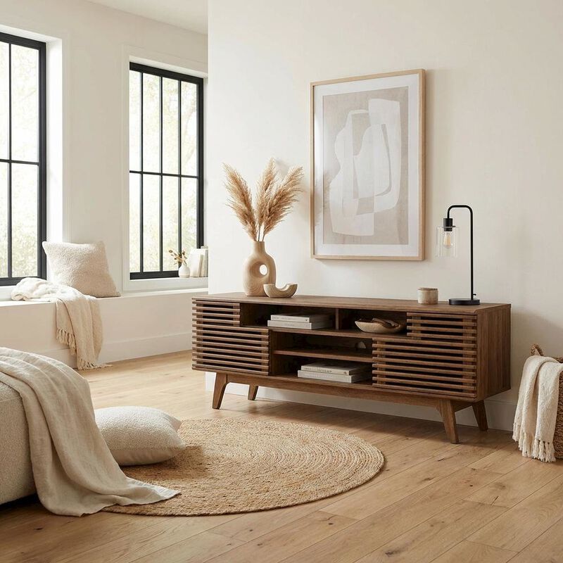Brown Wood TV Console with Spacious Surface and Modern Design image number 4