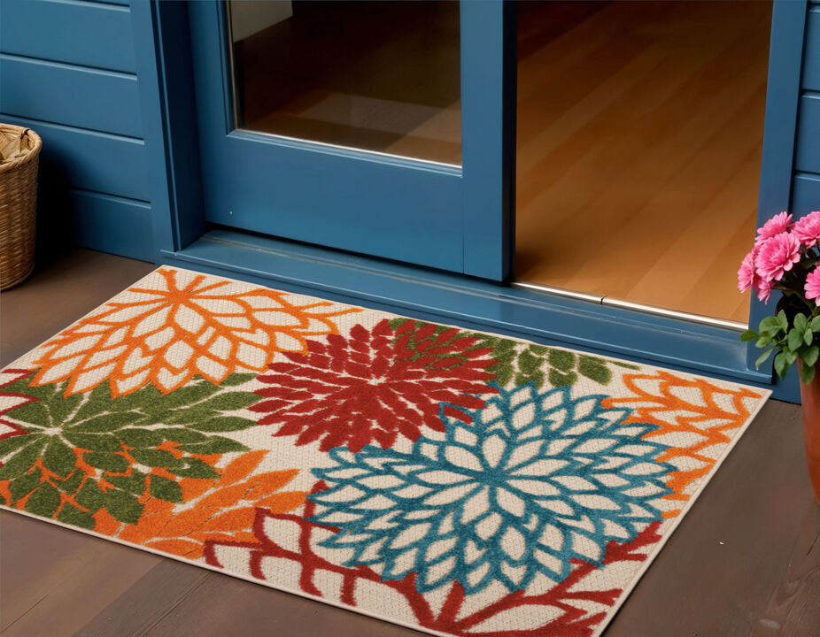 HomeRoots Floral Indoor Outdoor Area Rug