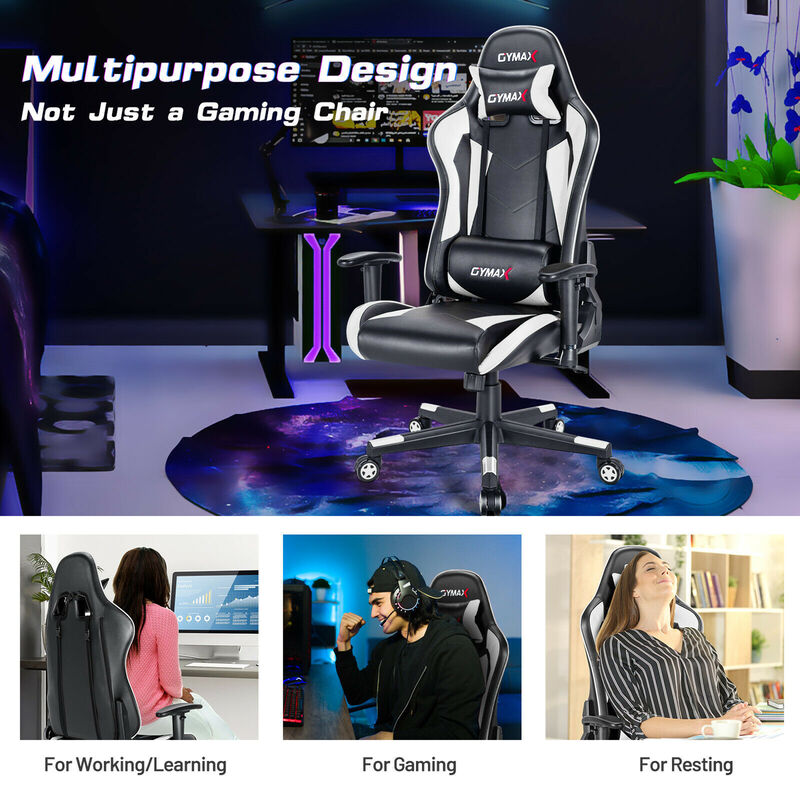Costway Gaming Chair Adjustable Swivel Racing Style Computer Office Chair White