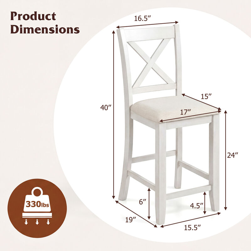 Set of 2 Farmhouse Counter Stools with Upholstered Cushion and Footrest image number 2