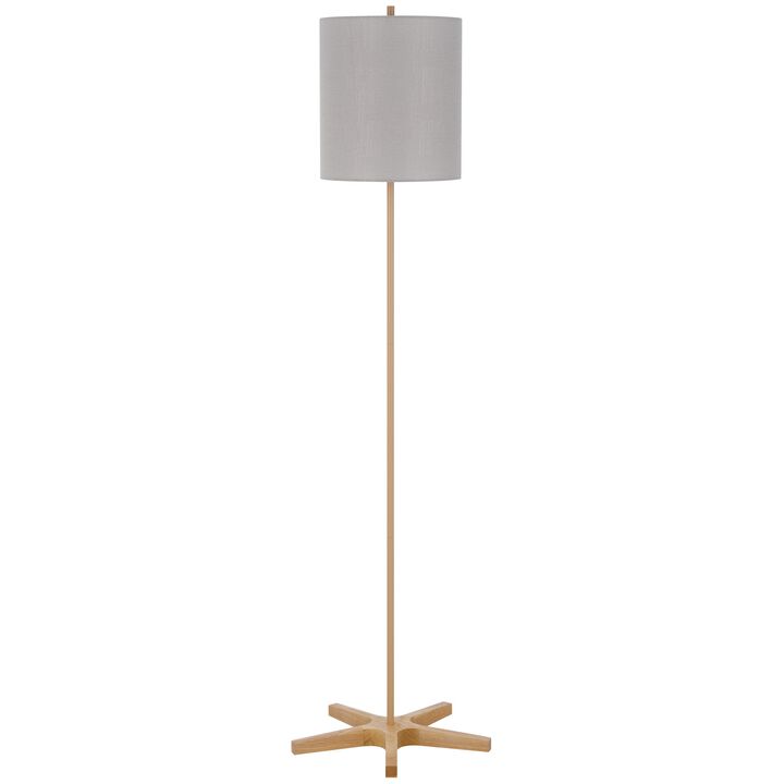 Plue 62 Inch Floor Lamp, Brown Pole w Star Wood Base, White Shade - Benzara