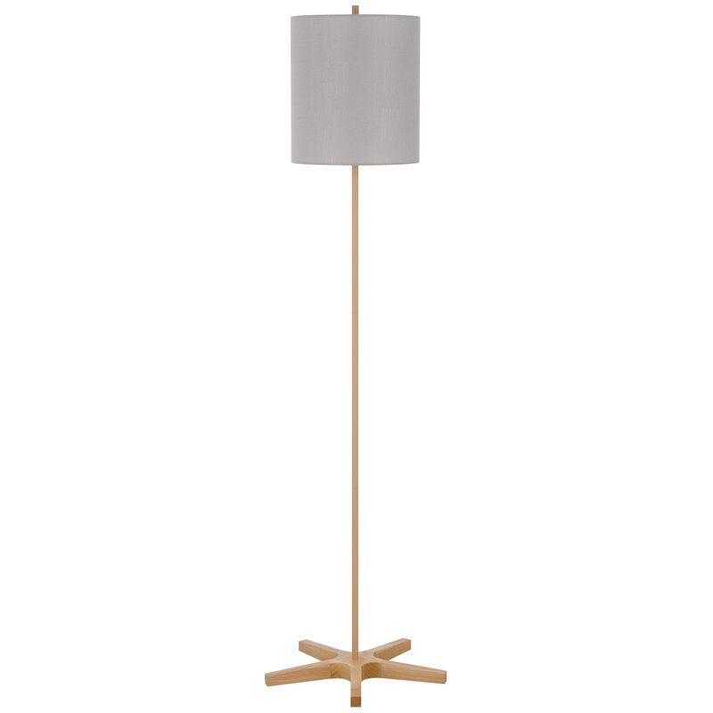 Plue 62 Inch Floor Lamp, Brown Pole w Star Wood Base, White Shade - Benzara