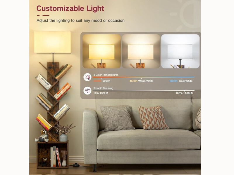 9-Tier Tree Bookshelf with Light & Cabinet – Dimmable Corner Bookcase with Remote & Timer for Living Room, Bedroom