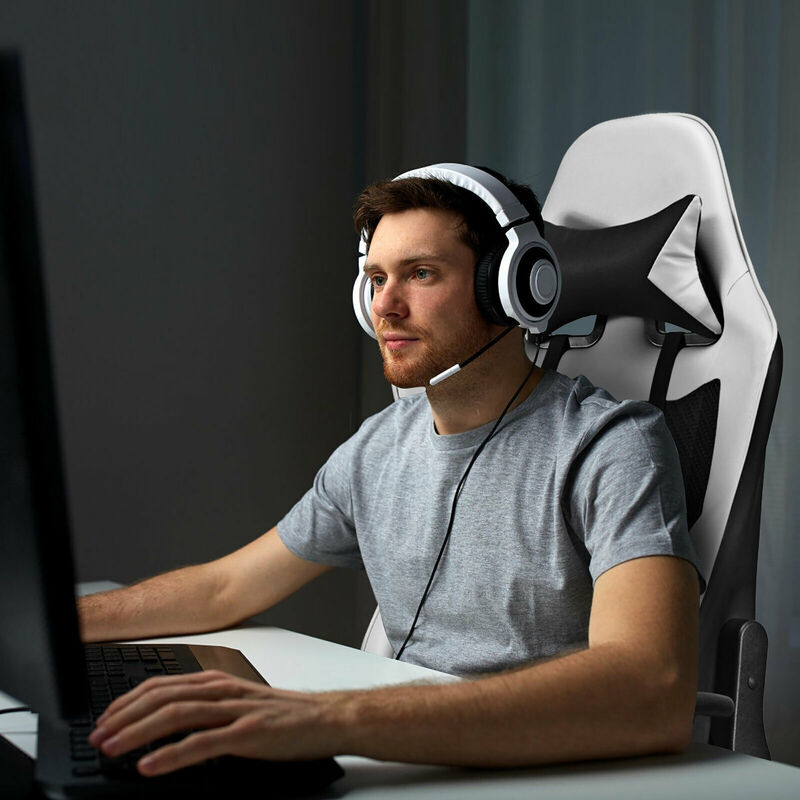 Costway Massage Gaming Chair Reclining Office Chair with Footrest White