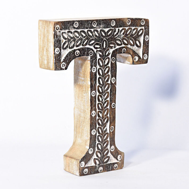 Vintage Natural Handmade Eco-Friendly "T" Alphabet Letter Block For Wall Mount & Table Top Décor