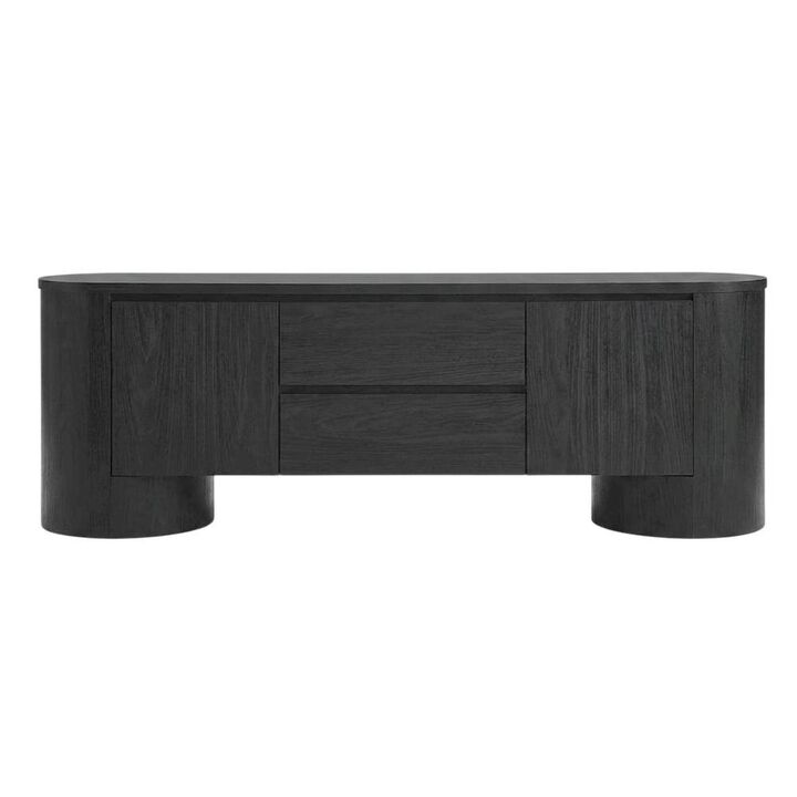 Oval Entertainment Center TV Console Cabinet with Storage and Drawers, Light Oak