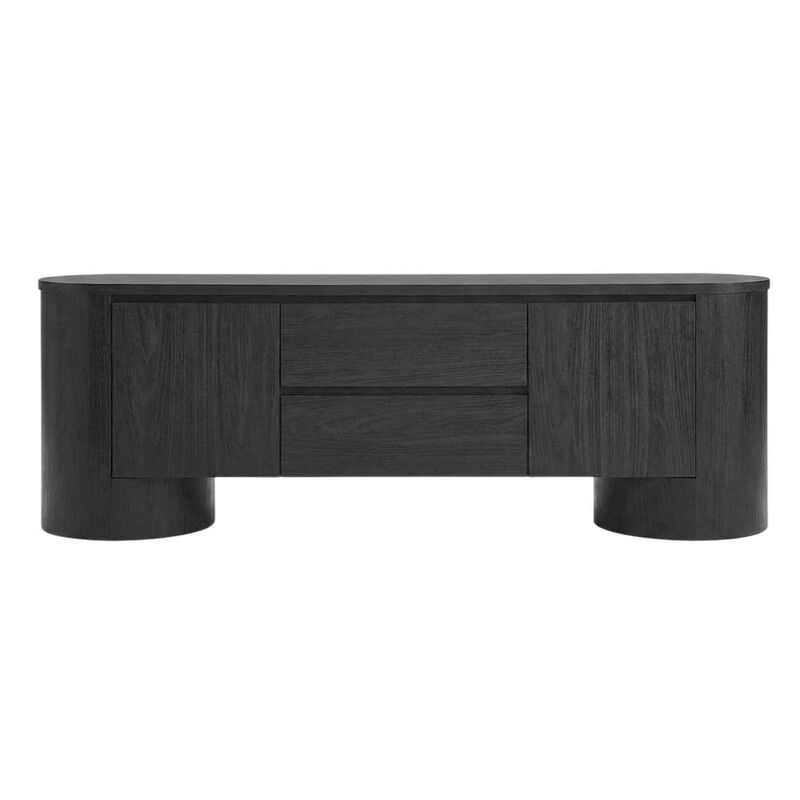 Oval Entertainment Center TV Console Cabinet with Storage and Drawers, Light Oak image number 0