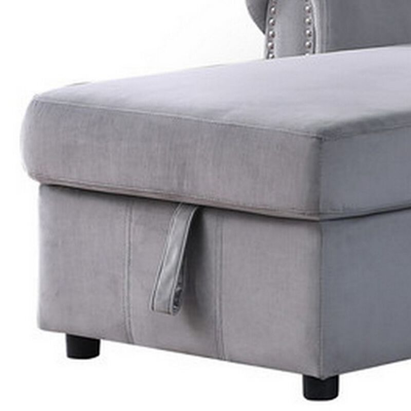 Irma 97 Inch 2 Piece Sectional Sofa, Pull Out Bed, Rolled Arm, Gray Velvet-Benzara