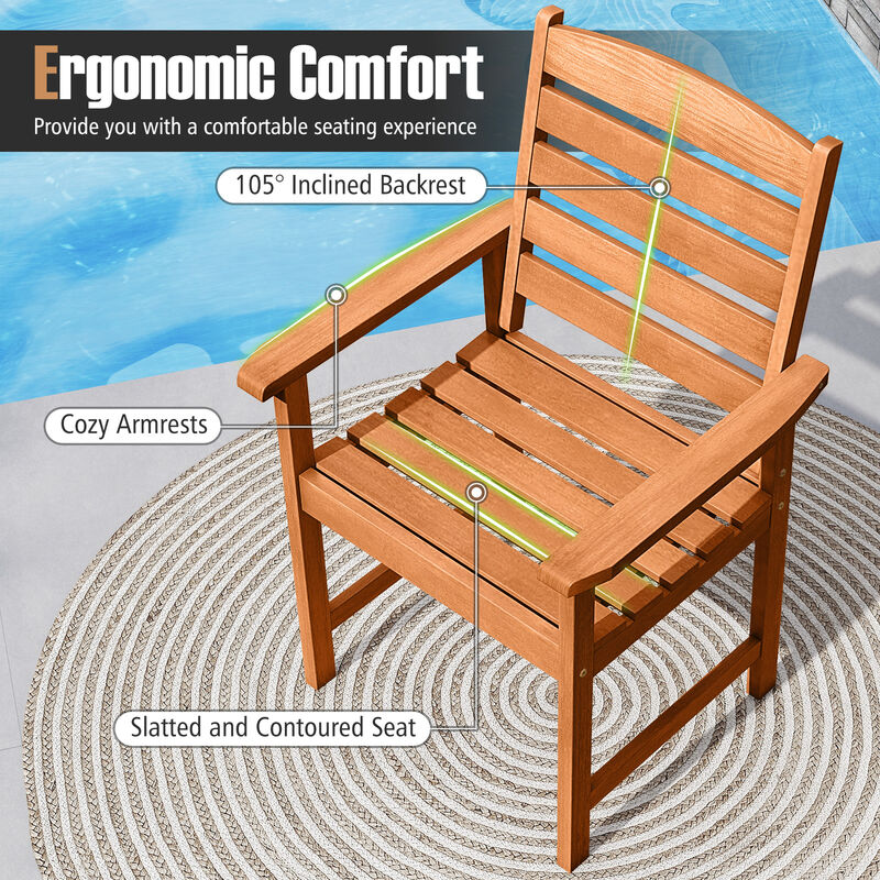 2-Piece Solid Wood Patio Dining Chairs – Comfortable Angled Backrest & Slatted Design