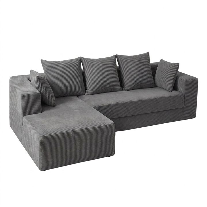 Vipbear 105" Corduroy Modular L-Shaped Sectional Sleeper Sofa Bed with Pull-Out Bed, Boneless Couch
