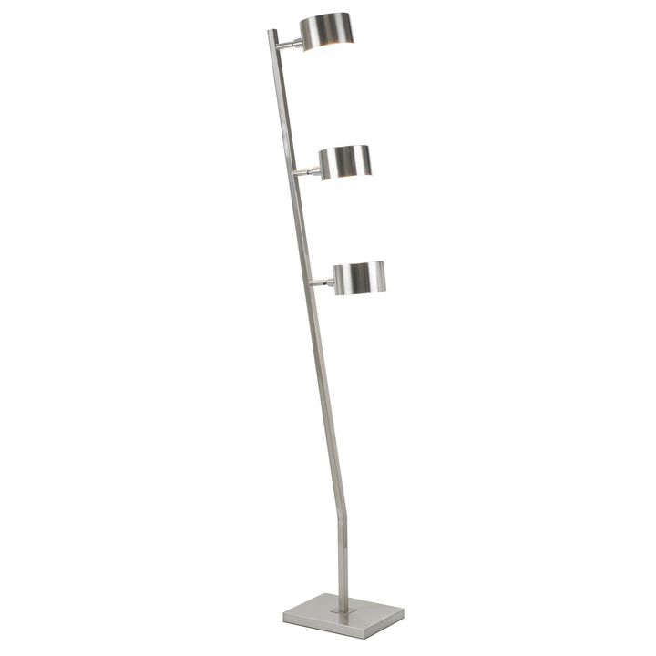 60 Inch Floor Lamp, 3 Drum Metal Shades, Modern Style, Silver Frame - Benzara