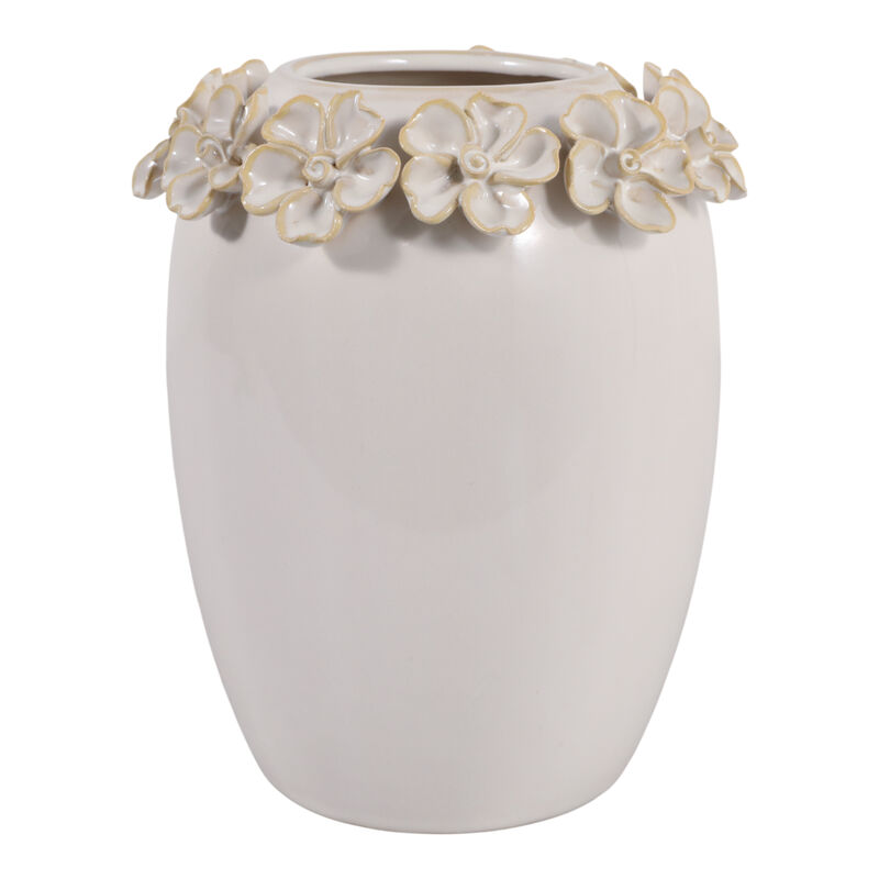 8x7" Floral Applique Vase, Ivory image number 2