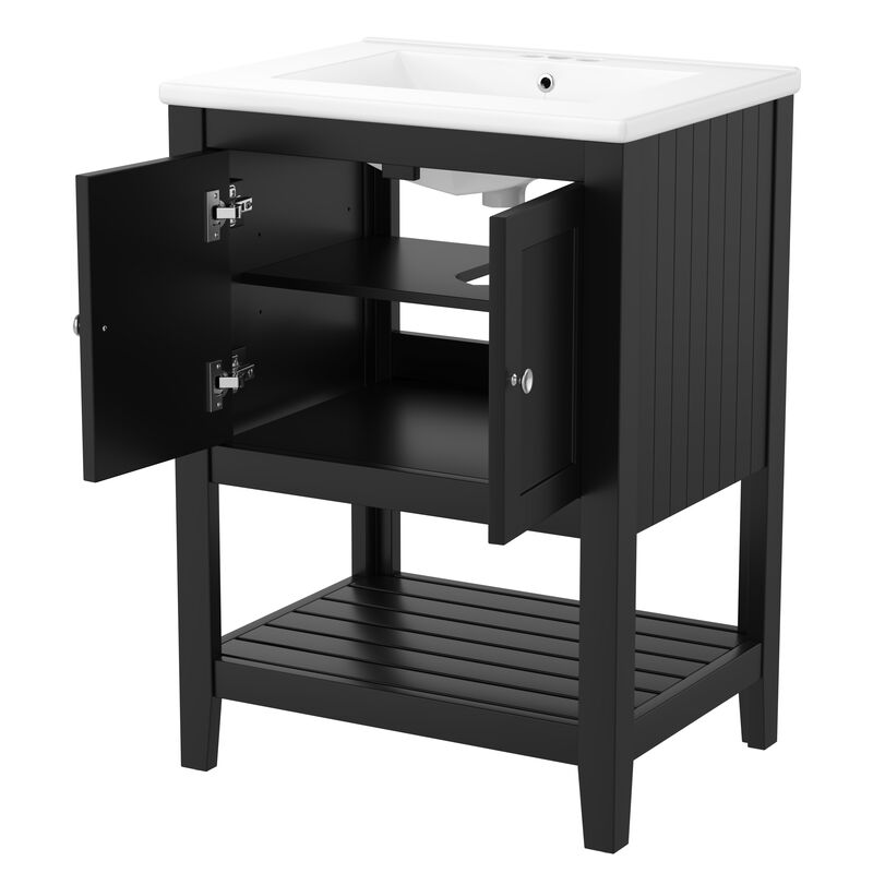 Whisen Modern Sleek Bathroom Vanity with Elegant Ceramic Sink, Solid Wood Frame - Black