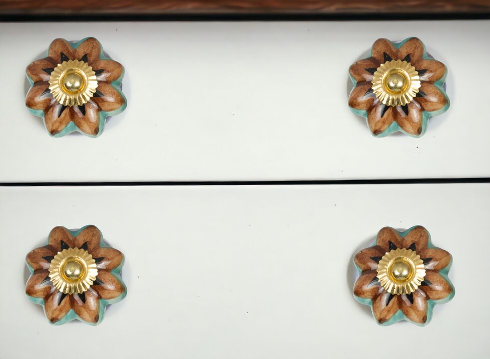 HomeRoots Set of Eight Blue And Red Ceramic And Metal Drawer Pull Knobs