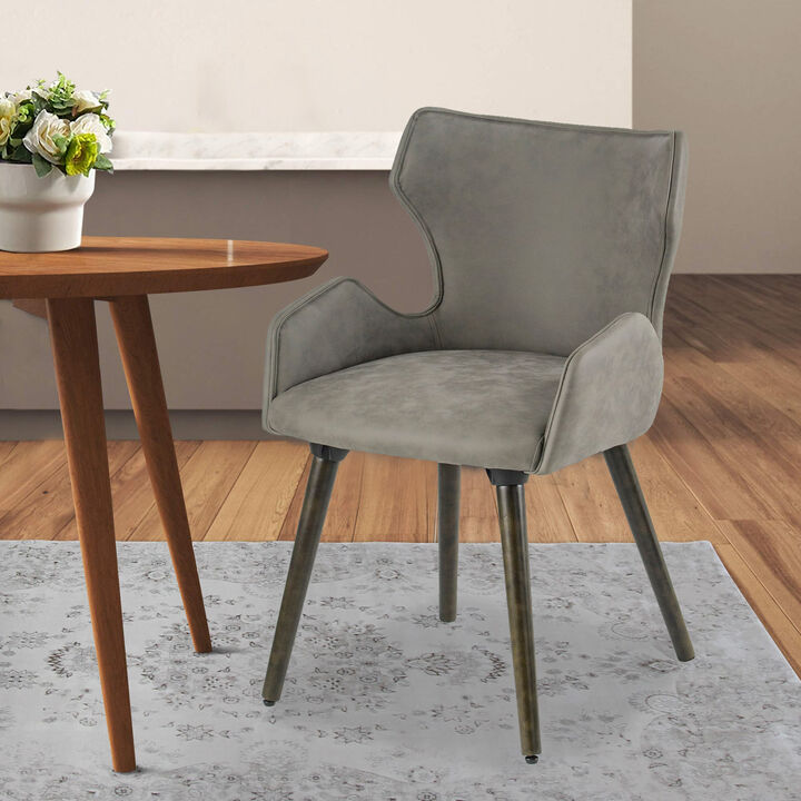 Rog 23 Inch Wood Dining Chair Set of 2, Wingback Seat, Gray and Brown - Benzara