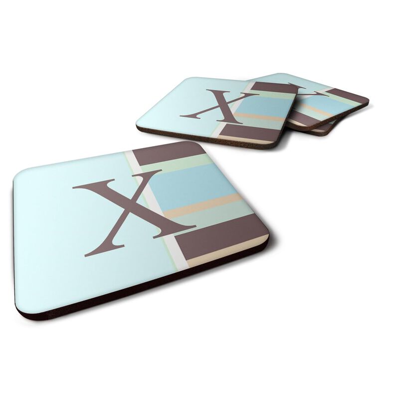 Caroline's Treasures CJ1003-XFC Monogram-Blue Stripes Foam Coasters (Set of 4), Initial Letter X, 3.5 H x 3.5 W, Multicolor