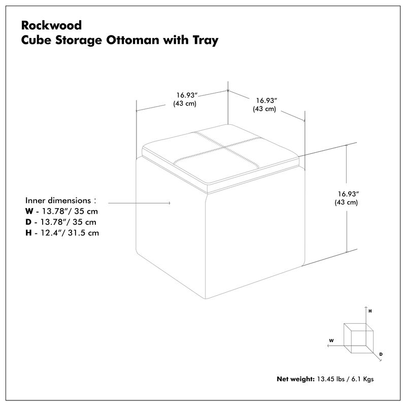 Rockwood Cube Storage Ottoman with Tray in Dijon Yellow Velvet Fabric