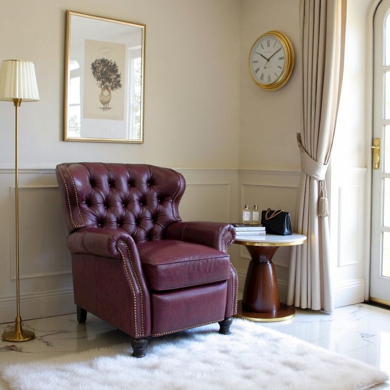 Red Wine Leather Chair Recliner image number 2