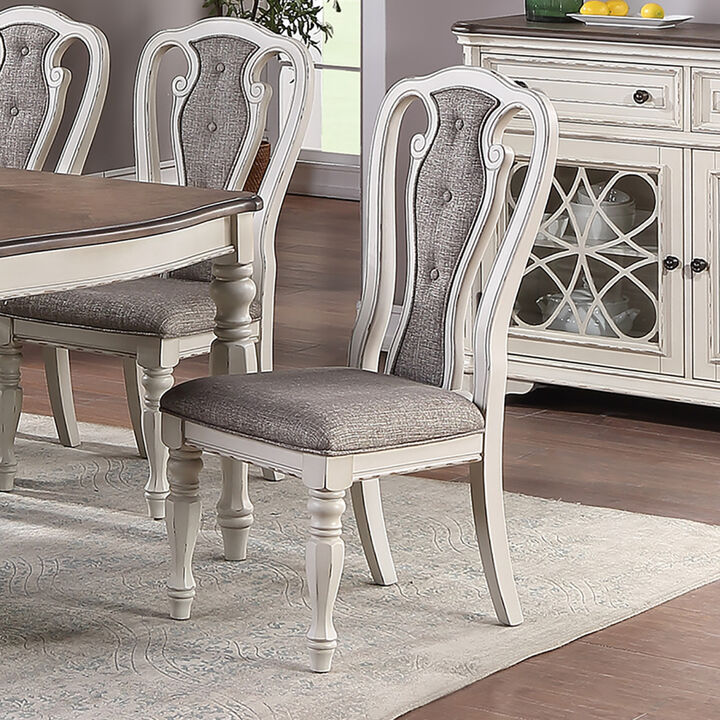 Streamdale Light Grey Fabric Upholstery Dining Chair, Vintage White, Set Of 2