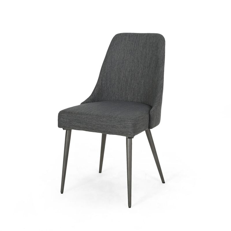 Dining Side Chair Set of 2, Smooth Textured Gray Fabric Armless Design image number 3