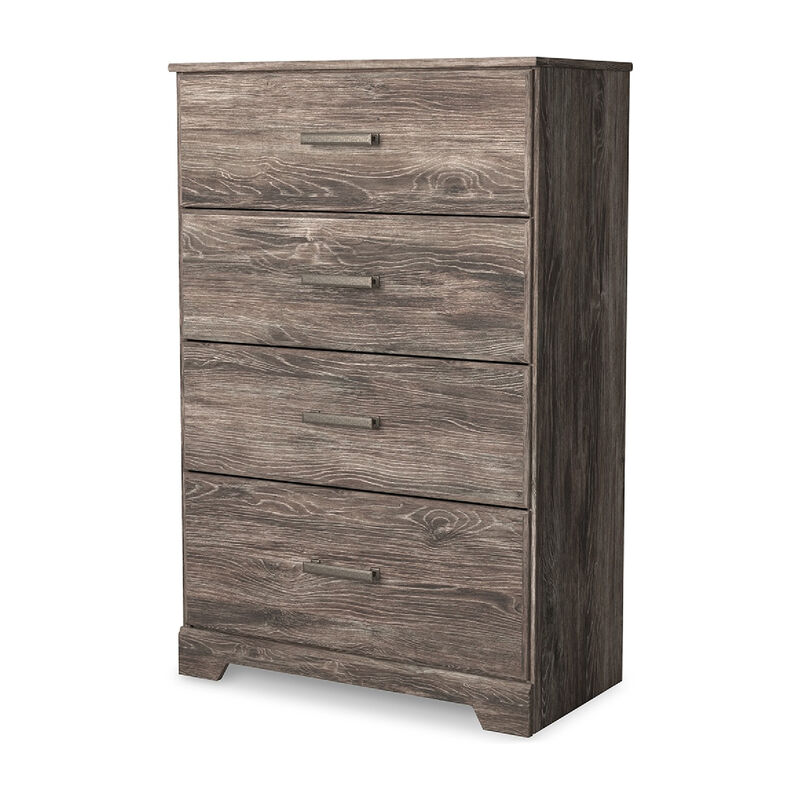 Isnk Tall Dresser Chest, 4 Drawers, Modern Farmhouse Laminate Gray Oak