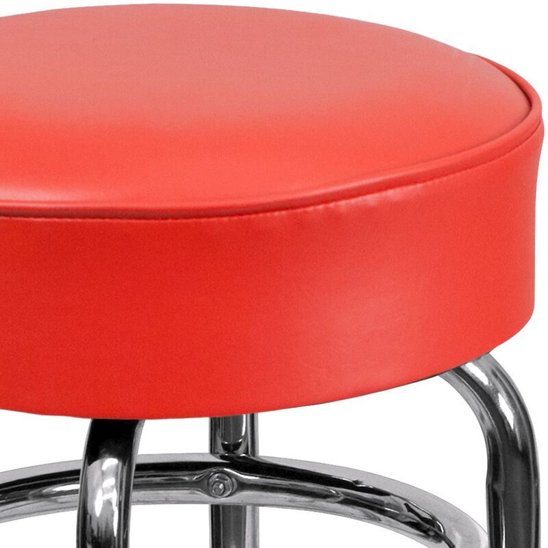 Flash Furniture Double Ring Chrome Barstool with Red Seat image number 4