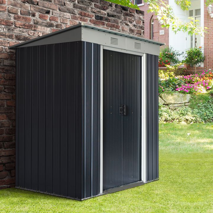 Black Backyard Storage: 6'x4' Garden Tool Shed with Air Vents