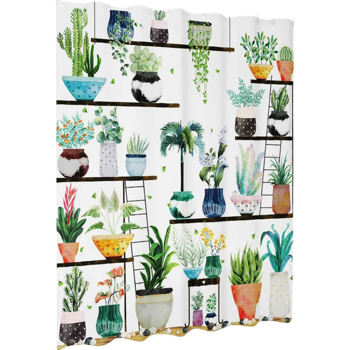 Watercolor Garden Shower Curtain – Beautiful Floral & Succulent Print, Quick-Dry & Wrinkle-Resistant