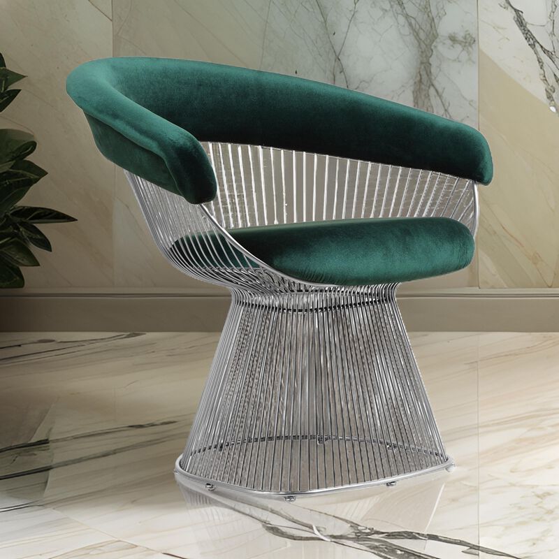 Mimi 27 Inch Accent Armchair, Green Velvet, Foam Cushions, Steel Wire