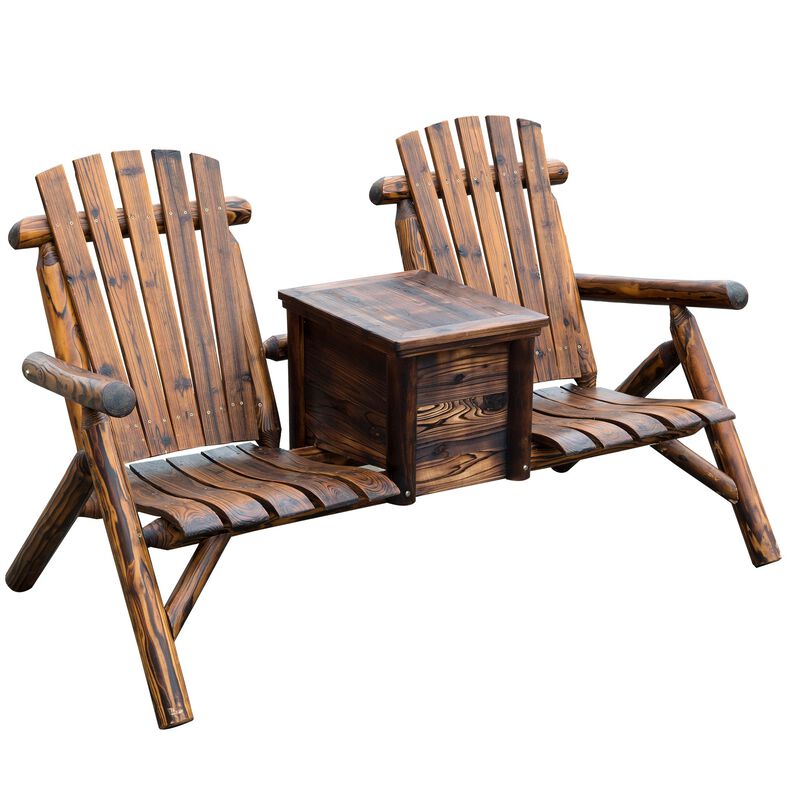 Rustic Ice Bucket Loveseat: Wooden Adirondack Double Chair for Outdoor Relaxation