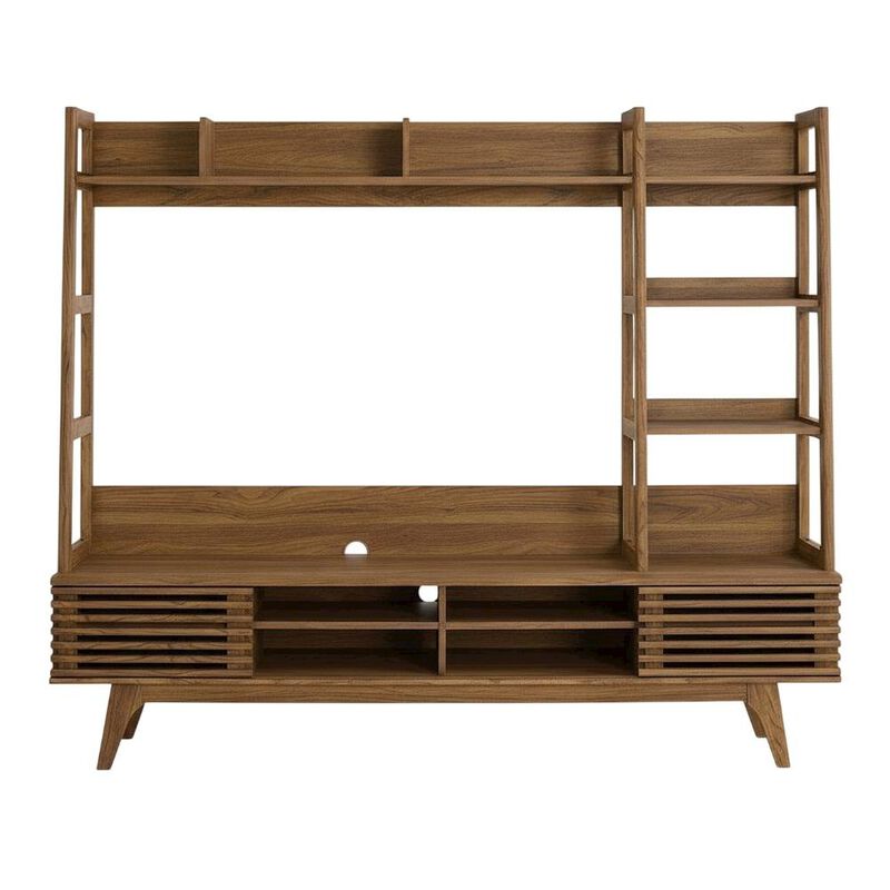 Brown Wood TV Stand Entertainment Center with Spacious Surface image number 1