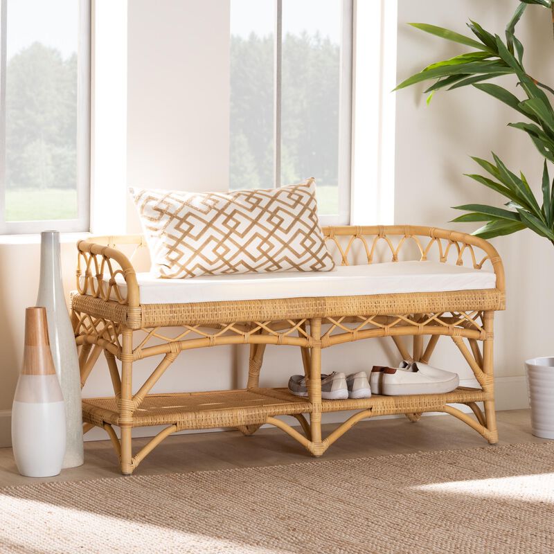 Bali & Pari Leryn Modern Bohemian Natural Brown Rattan Bench