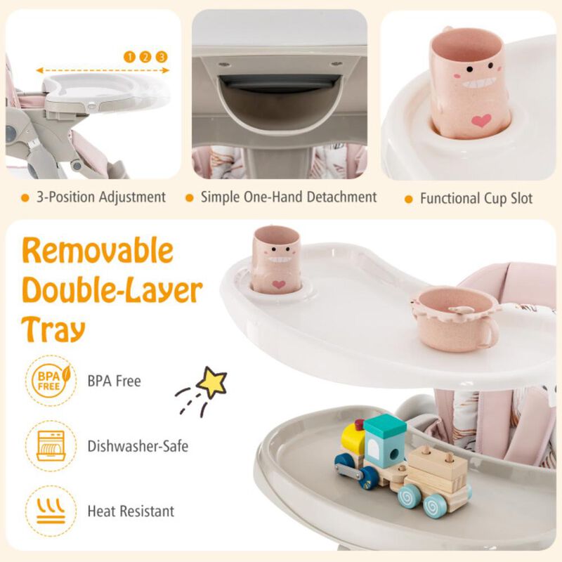 Hivvago Multifunctional Folding Baby High Chair with Rolling Wheels and Adjustable Height