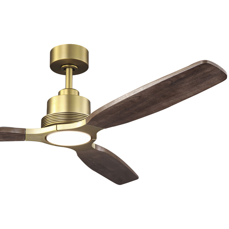 56 in. Soft Brass Dimmable Solid Wood Blades Ceiling Fan with LED Light and Remote